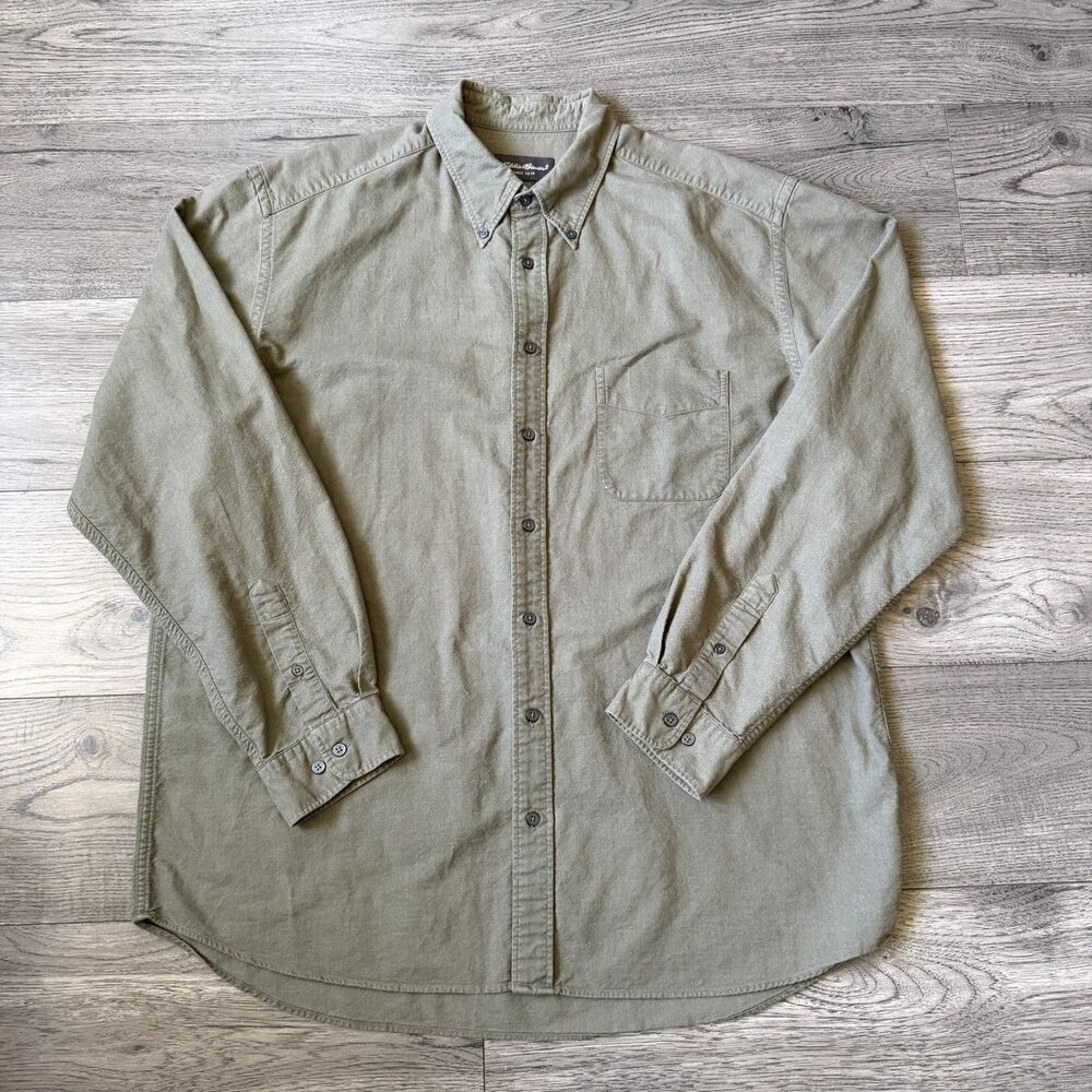 Eddie Bauer Men's Casual Green Cotton Button Down Long Sleeve Shirt Size XL Tall